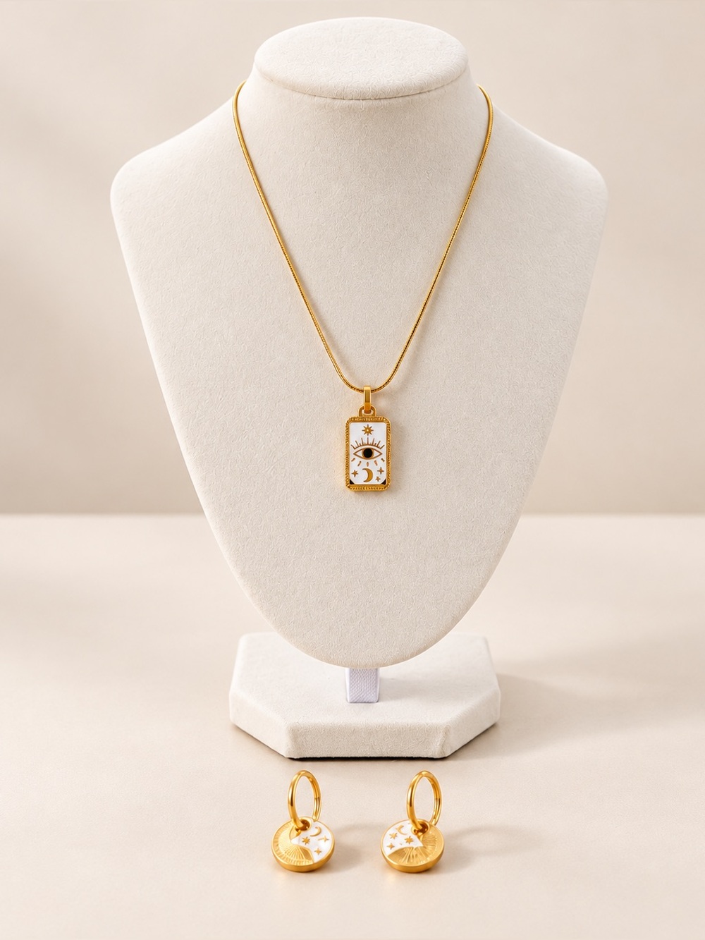 Gold Tone Celestial Evil Eye Necklace & Matching Earrings Set Never worn